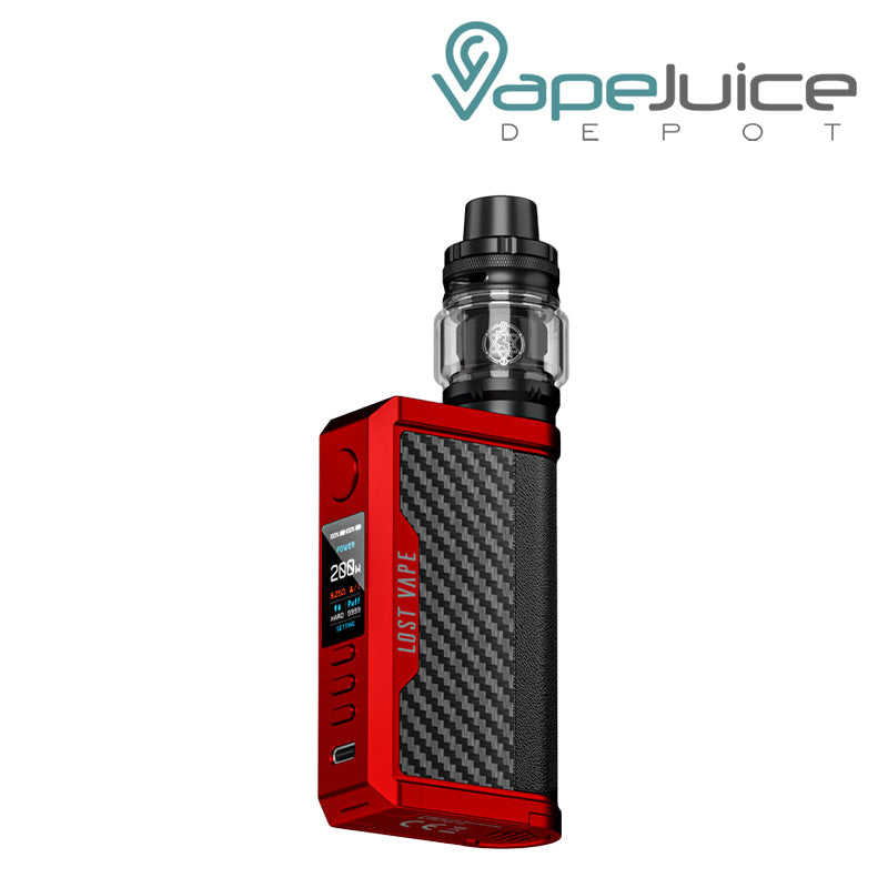 Mtte Red Carbon Fiber Lost Vape CENTAURUS Q200 Kit with TFT screen and adjustment buttons - Vape Juice Depot