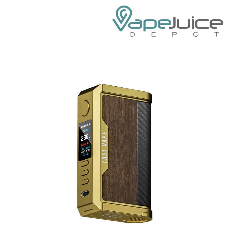 Gold Teak Wood Lost Vape CENTAURUS Q200 Mod with display screen and adjustment buttons - Vape Juice Depot