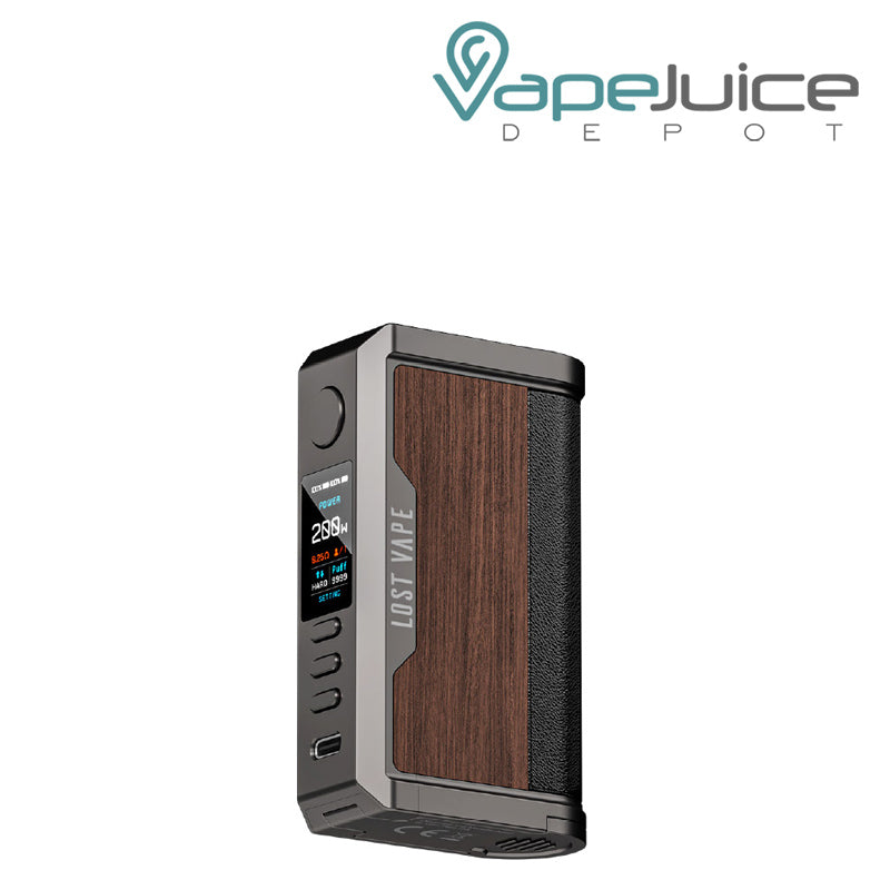 Gunmetal Walnut Wood Lost Vape CENTAURUS Q200 Mod with display screen and adjustment buttons - Vape Juice Depot