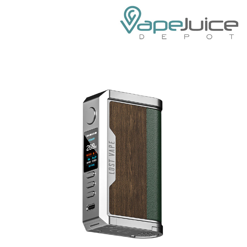 SS Teak Wood Lost Vape CENTAURUS Q200 Mod with display screen and adjustment buttons - Vape Juice Depot