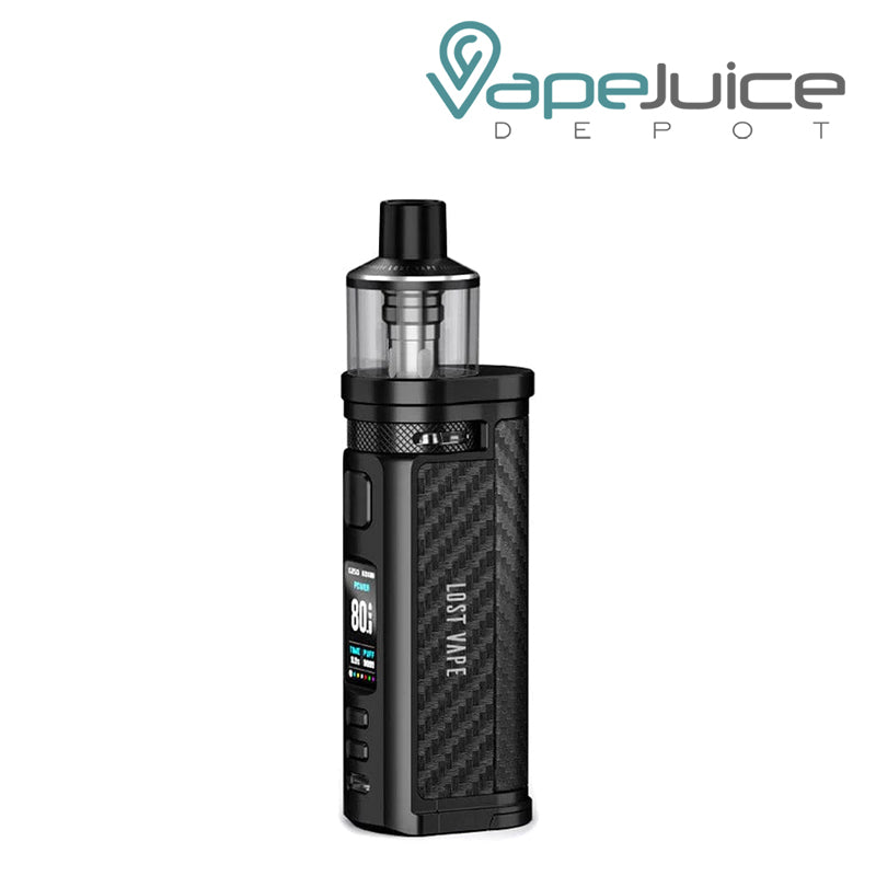 Carbon Fiber Black Lost Vape Centaurus Q80 Pod Mod Kit with display screen and adjustment buttons - Vape Juice Depot