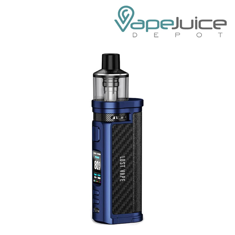 Carbon Fiber Blue Lost Vape Centaurus Q80 Pod Mod Kit with display screen and adjustment buttons - Vape Juice Depot