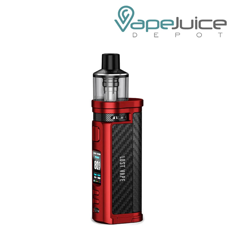 Carbon Fiber Red Lost Vape Centaurus Q80 Pod Mod Kit with display screen and adjustment buttons - Vape Juice Depot