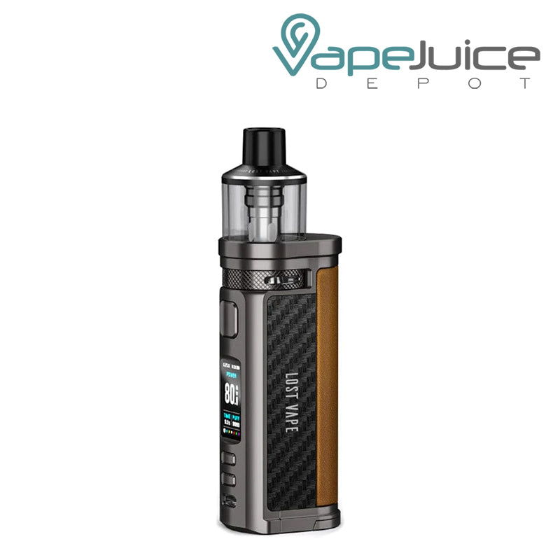 Gunmetal Carbon Fiber Lost Vape Centaurus Q80 Pod Mod Kit with display screen and adjustment buttons - Vape Juice Depot