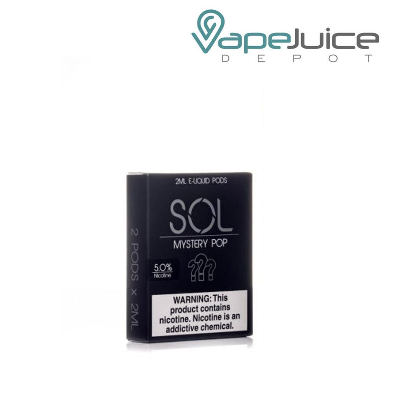 A box of SOL Mystery Pop Pods Mighty Vapors with a warning sign - Vape Juice Depot