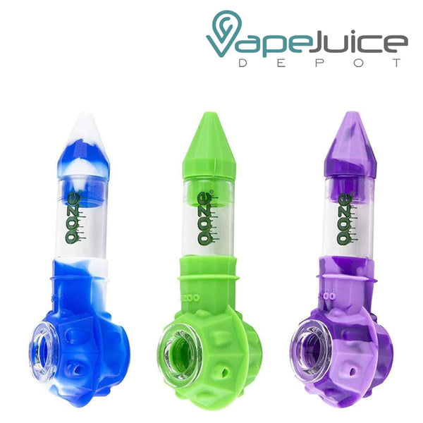 Three colors of Ooze Bowser Silicone Pipe - Vape Juice Depot