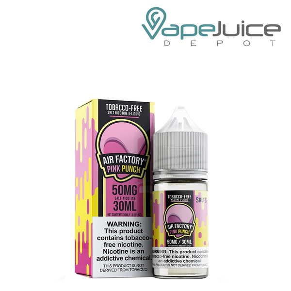 A box of Pink Punch Air Factory Synthetic Salts with a warning sign and a 30ml bottle next to it - Vape Juice Depot