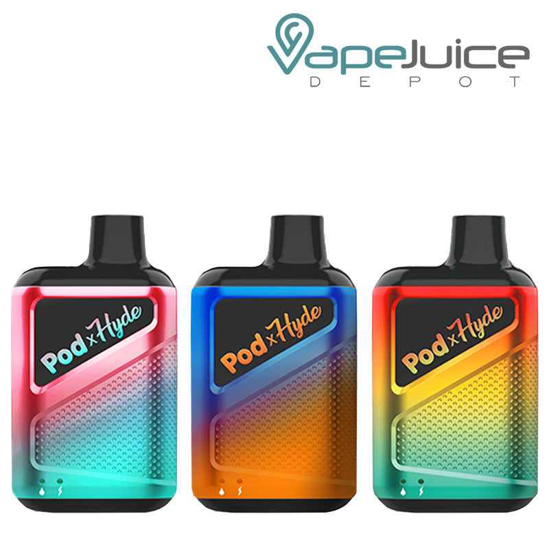Three flavors of Pod Juice X Hyde IQ Disposable 5000 Puffs - Vape Juice Depot