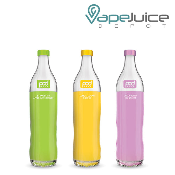 Three different flavors of Pod Mesh Flo Disposable Vape 3500 Puffs - Vape Juice Depot