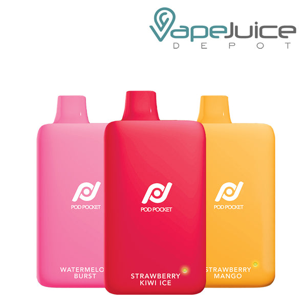 Three flavors of Pod Pocket 7500 Mesh Disposable - Vape Juice Depot