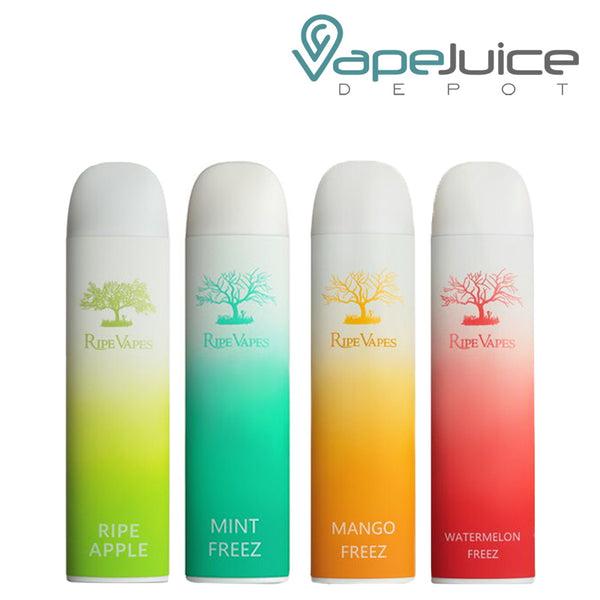 Four flavors of Ripe Vapes Palm Disposable - Vape Juice Depot