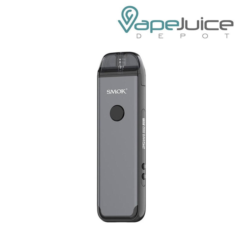 Grey SMOK ACRO 25W Pod System Kit with a auto draw button on front and two adjustable buttons on the side - Vape Juice Depot