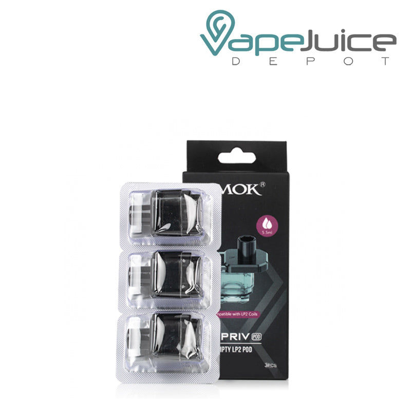 A box of SMOK G-PRIV Replacement Pods LP2 and a pack of three pods next to it - Vape Juice Depot