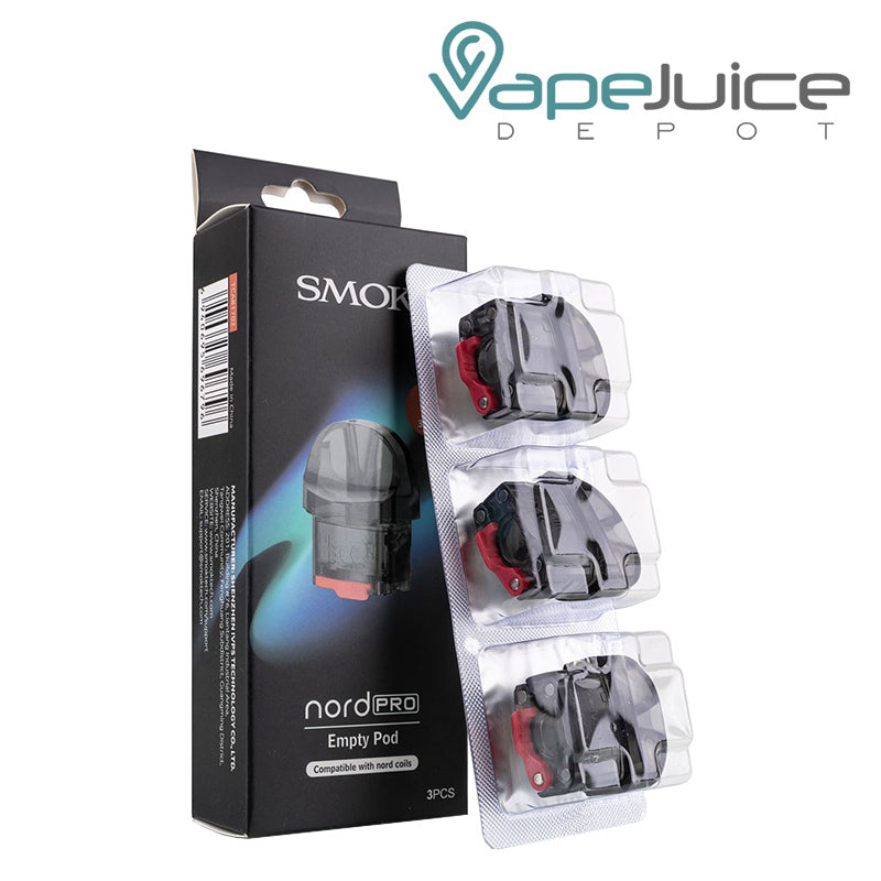 A box of SMOK NORD Pro Replacement Pod and a three pack pods next to it - Vape Juice Depot