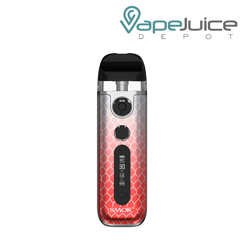 Silver Red Cobra SMOK Novo 5 Kit with display screen and firing button - Vape Juice Depot