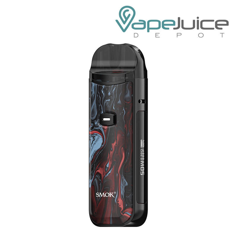 Black Red Marbling SMOK Nord 50W Pod Kit with an Intuitive Firing Button and a display on the side - Vape Juice Depot