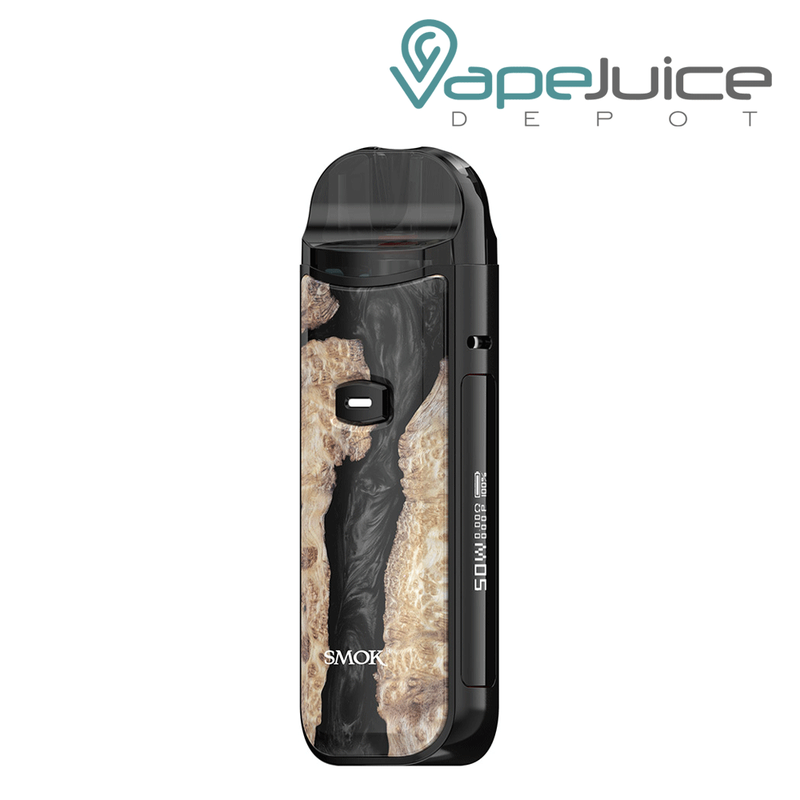 Black Stabilizing Wood SMOK Nord 50W Pod Kit with an Intuitive Firing Button and a display on the side - Vape Juice Depot