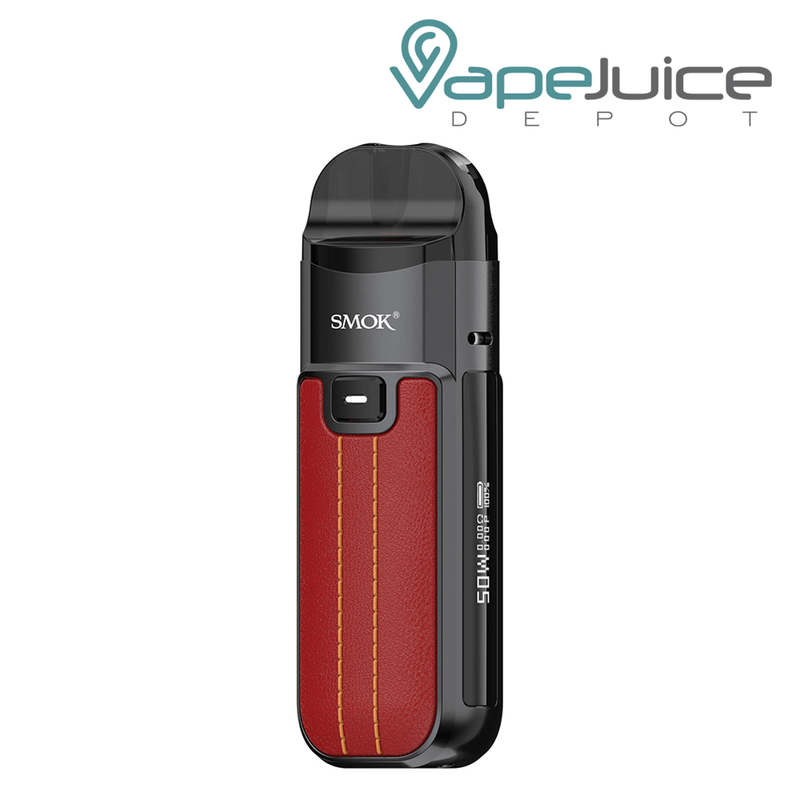 Red Leather Series SMOK Nord 50W Pod Kit with an Intuitive Firing Button and a display on the side - Vape Juice Depot