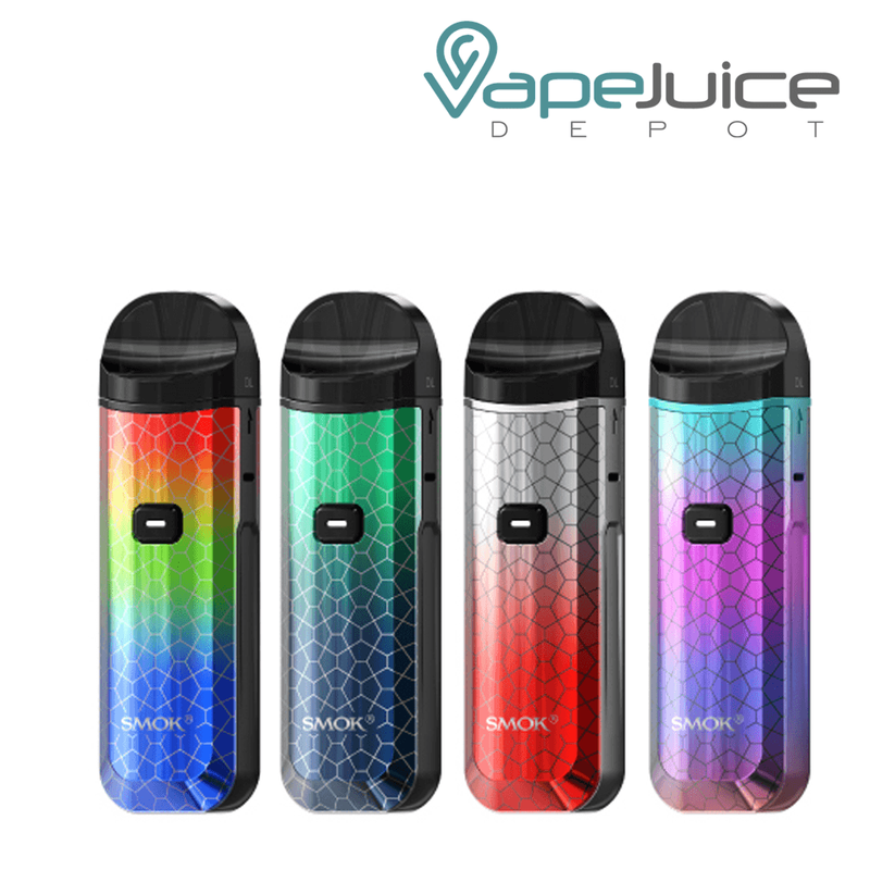 Four different colors of SMOK Nord Pro Pod System Kit with a firing button - Vape Juice Depot