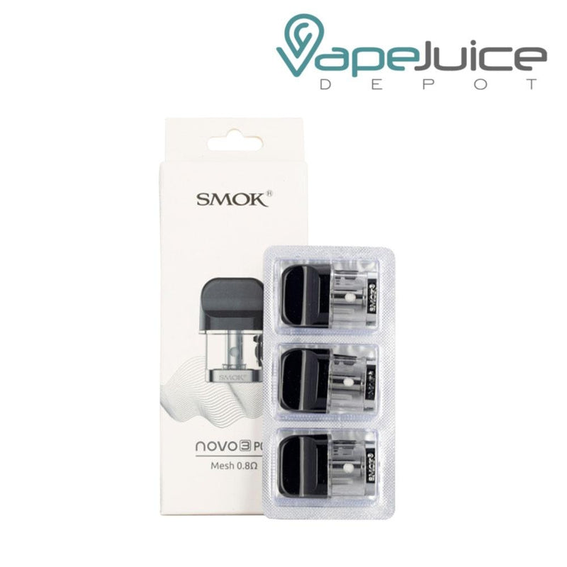 A box of SMOK Novo 3 Pods and three pods next to it - Vape Juice Depot