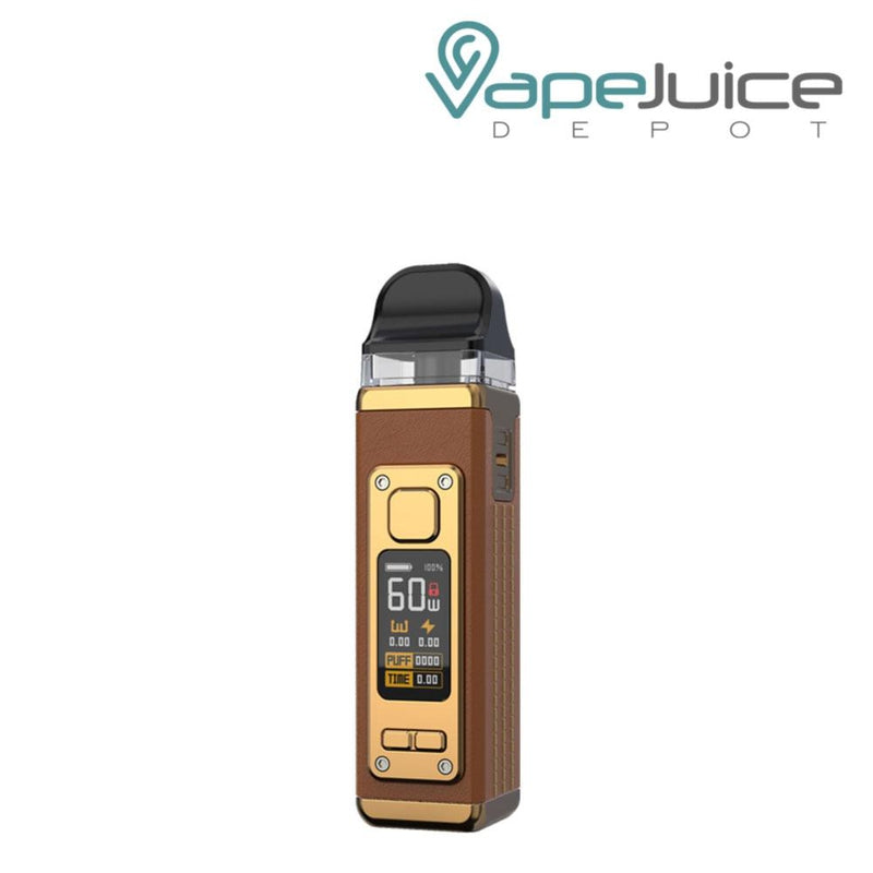 Brown Leather SMOK RPM 4 Pod Kit with a firing button, display screen and two adjustment buttons - Vape Juice Depot