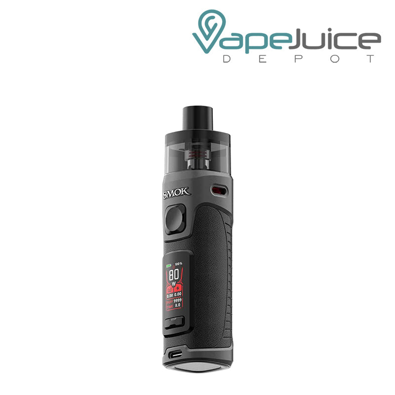 Black Leather SMOK RPM 5 Pod Kit with a firing button two adjustment buttons and a display screen - Vape Juice Depot
