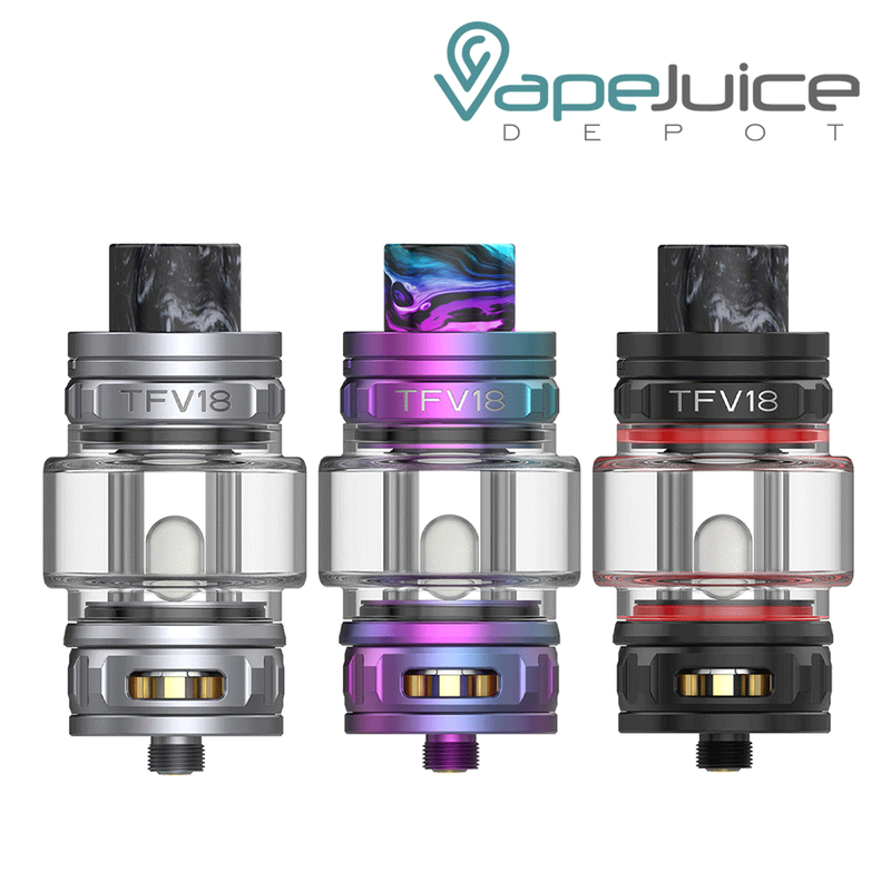 Three colors of SMOK TFV18 Mini Sub-Ohm Tank - Vape Juice Depot