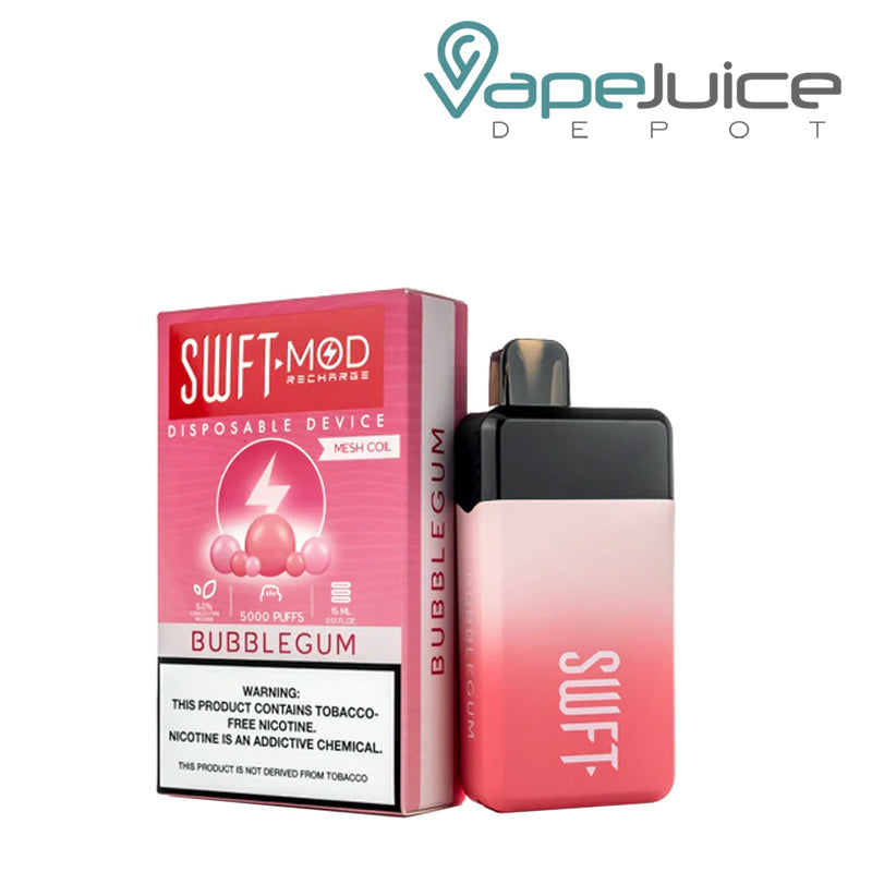 Bubble Gum SWFT Mod 5000 Disposable and a box with a warning sign  - Vape Juice Depot