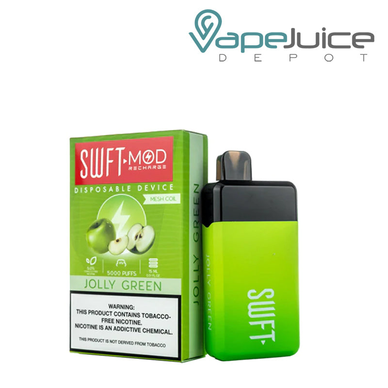 Jolly Green SWFT Mod 5000 Disposable  and a box with a warning sign - Vape Juice Depot