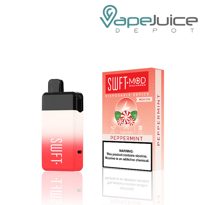 Peppermint SWFT Mod 5000 Disposable and a box with a warning sign - Vape Juice Depot