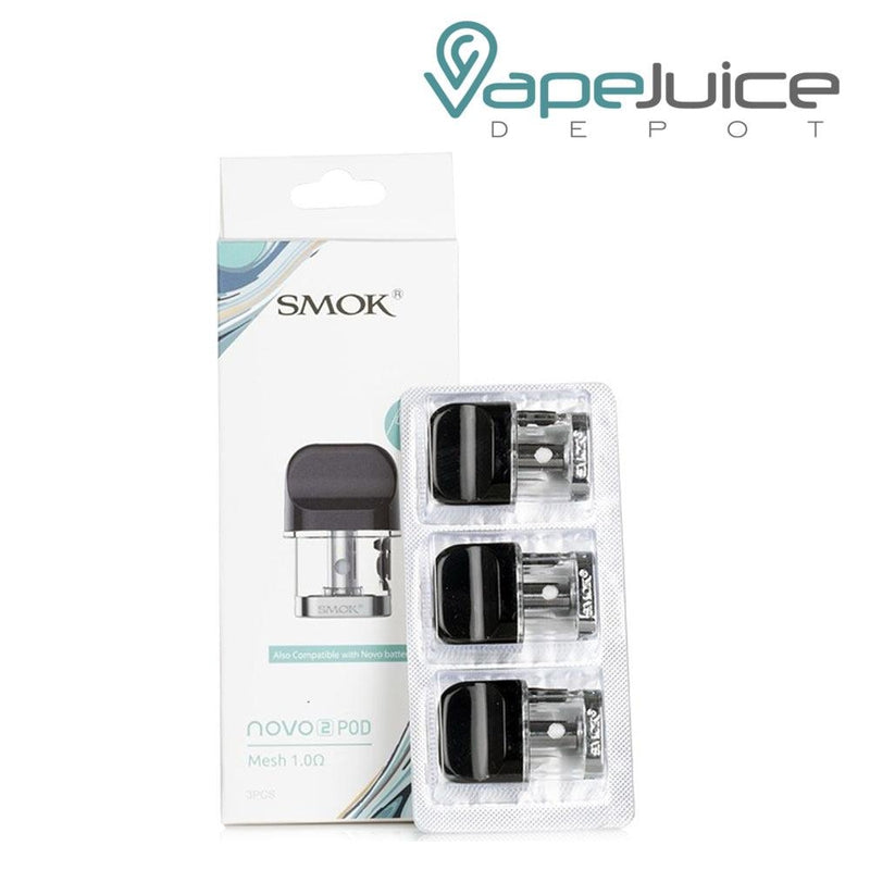 A box of SMOK Novo 2 Pods and a pack of three pods next to it - Vape Juice Depot