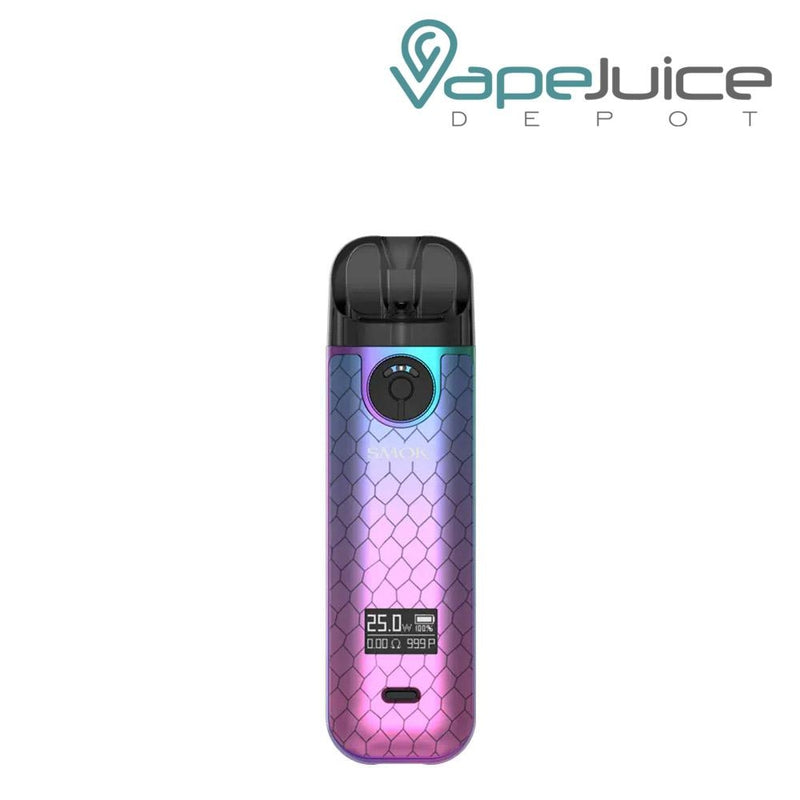 A SMOK Novo 4 Kit Cyan Pink Cobra with OLED Display, Type-C Port and an adjustable button - Vape Juice Depot