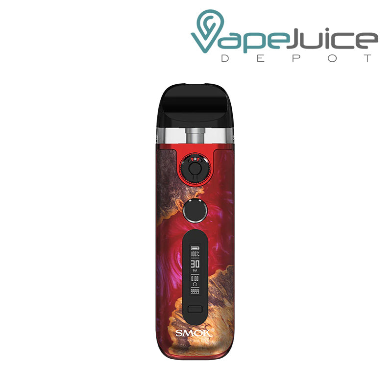 Red Stabilizing Wood SMOK Novo 5 Kit with display screen and firing button - Vape Juice Depot