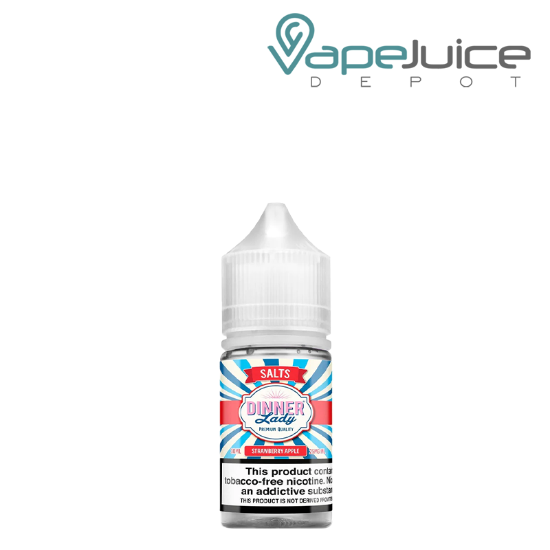 A 30ml bottle of Strawberry Apple TFN Salt Dinner Lady 25mg with a warning sign - Vape Juice Depot