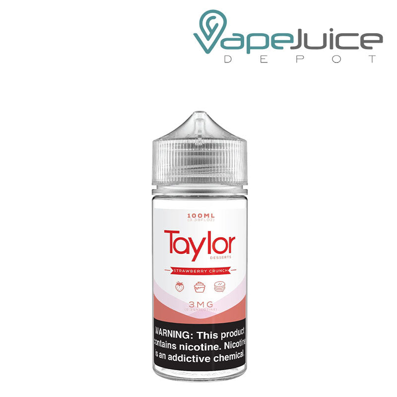 A 100ml bottle of Strawberry Crunch Taylor Desserts with a warning sign - Vape Juice Depot