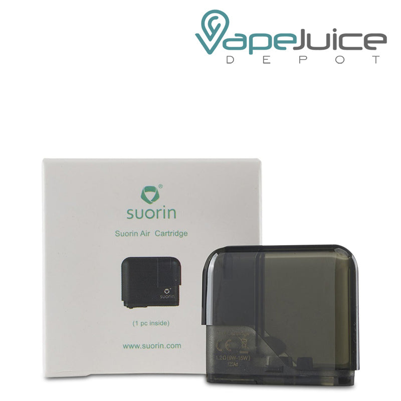 A box of  Suorin Air Replacement Pod Cartridges and a pod next to it - Vape Juice Depot