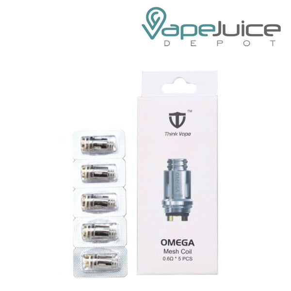 Five pack Think Vape OMEGA Replacement Coils and a box next to it - Vape Juice Depot