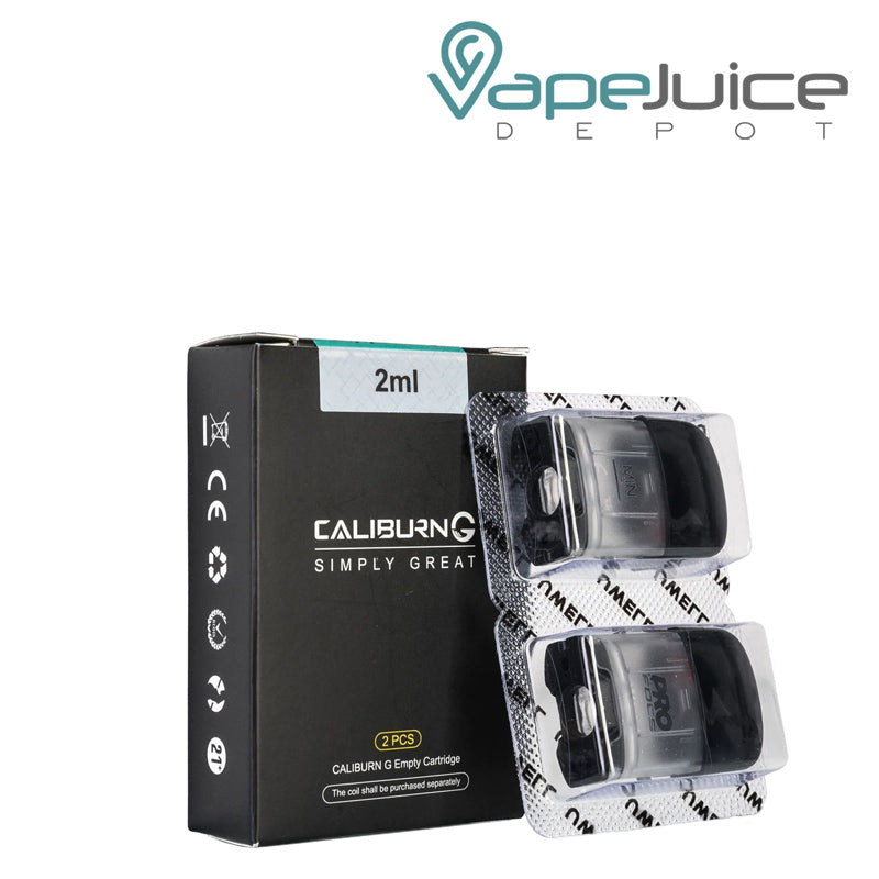 A box of Uwell Caliburn G Pods and two pods next to it - Vape Juice Depot