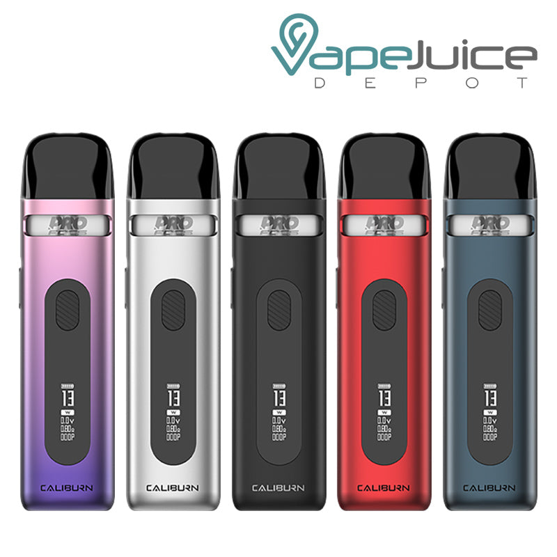 Five colors of UWELL Caliburn X Pod Kit with Display Screen - Vape Juice Depot