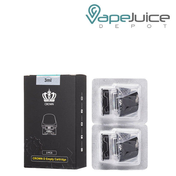 A box of UWELL Crown D Empty Pod Cartridge and a 2-pack next to it - Vape Juice Depot