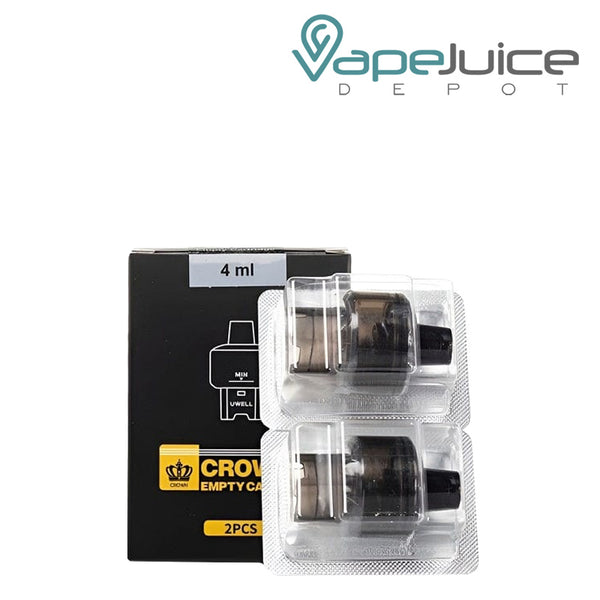 A box of UWELL Crown M Empty Replacement Pod and a 2-pack next to it - Vape Juice Depot