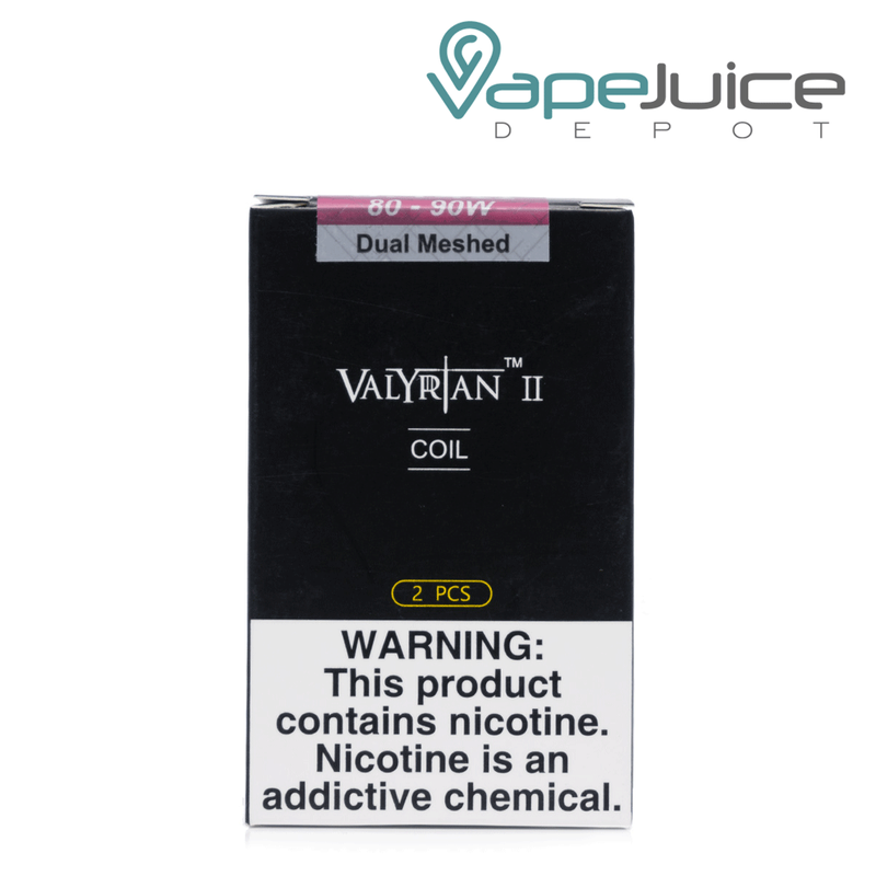 A box of UWELL Valyrian II Mesh Replacement Coils with a warning sign - Vape Juice Depot