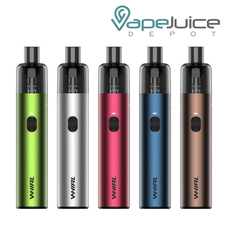 Five colors of UWELL Whirl S2 Pod Kit - Vape Juice Depot