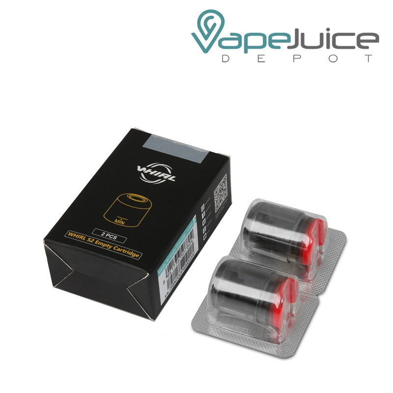 A Box of UWELL Whirl S2 Replacement Pod and two-pack next to it - Vape Juice Depot