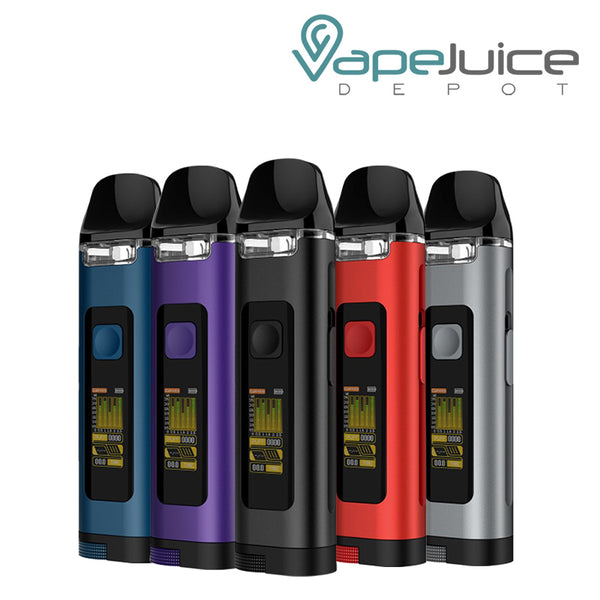 Five colors of UWELL Crown D Pod Mod Kit with TFT Colored Screen - Vape Juice Depot
