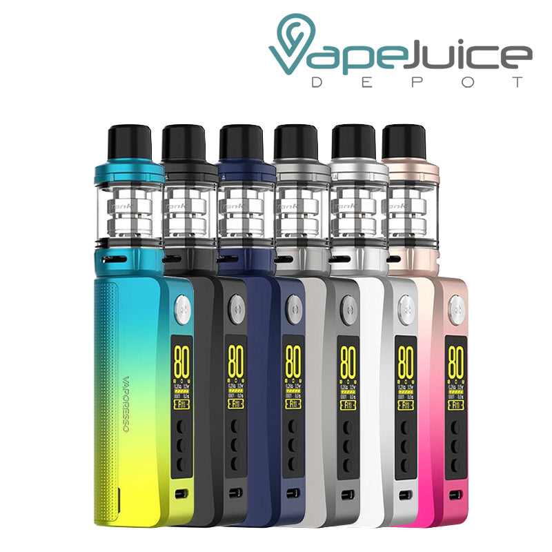 Six colors of Vaporesso GEN 80S Kit with a firing button, a display screen and a type C port - Vape Juice Depot