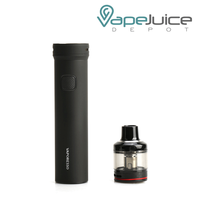 Black Vaporesso GTX Go 80 Pod Kit and its tank next to it - Vape Juice Depot