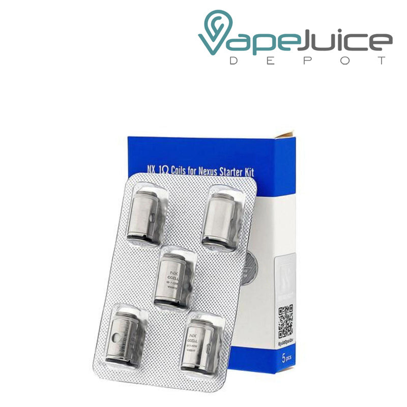 A box of Vaporesso Nexus Replacement Coils and five pack coils leaning on it - Vape Juice Depot