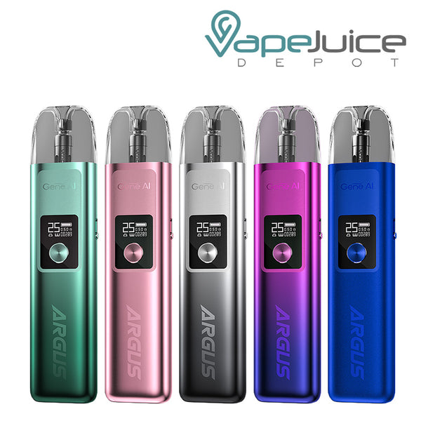 Five colors of VooPoo ARGUS G Pod System Kit with OLED screen - Vape Juice Depot