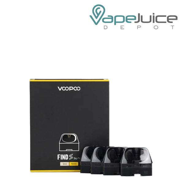 A box of VooPoo Find S Replacement Pod and 4 pods next to it - Vape Juice Depot